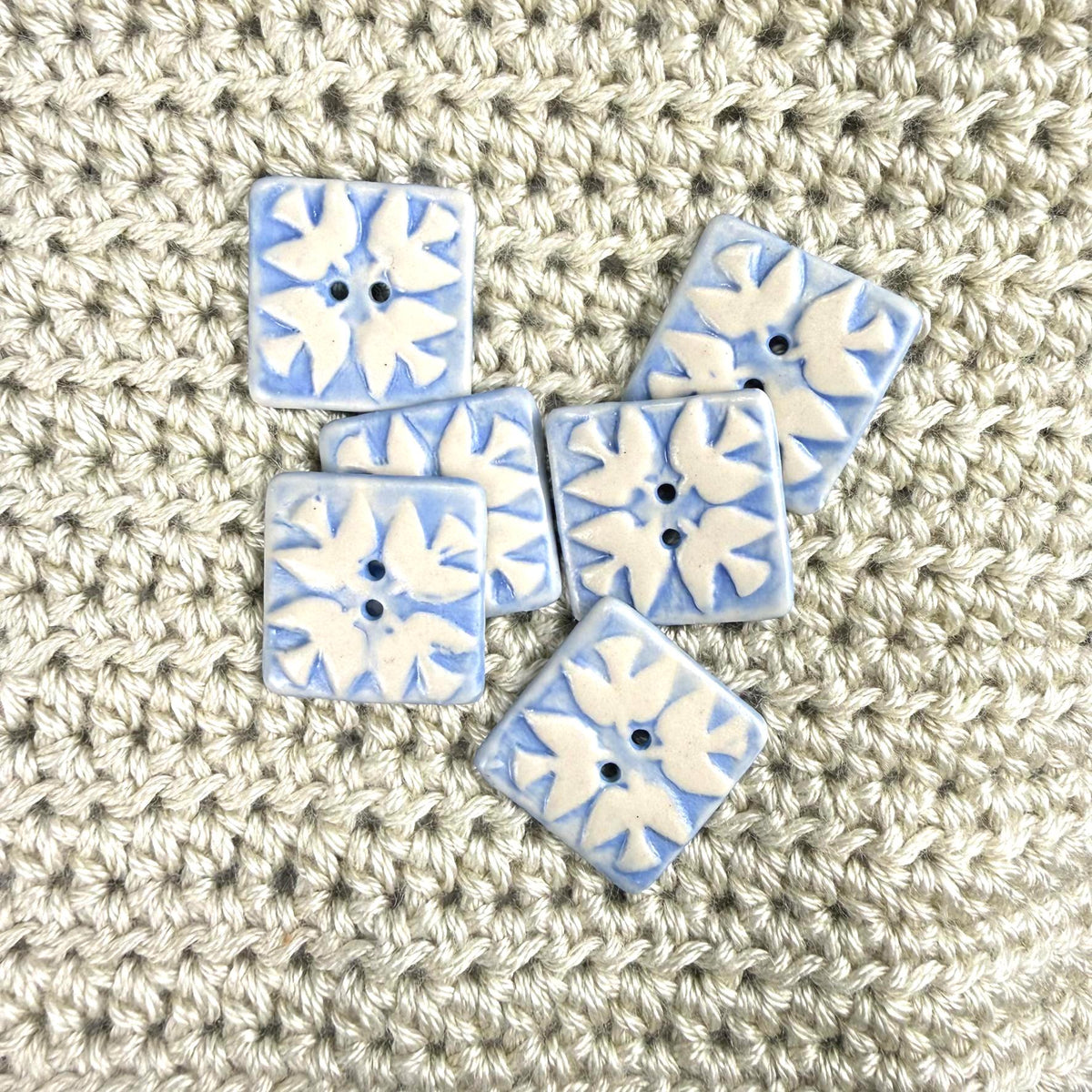Blue and White Birds of Peace Ceramic Button