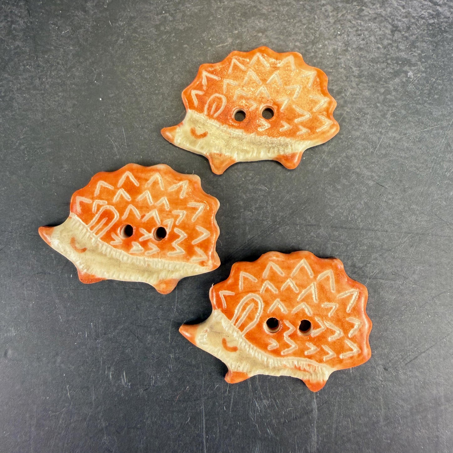 Sgraffito Hedgehog Ceramic Buttons