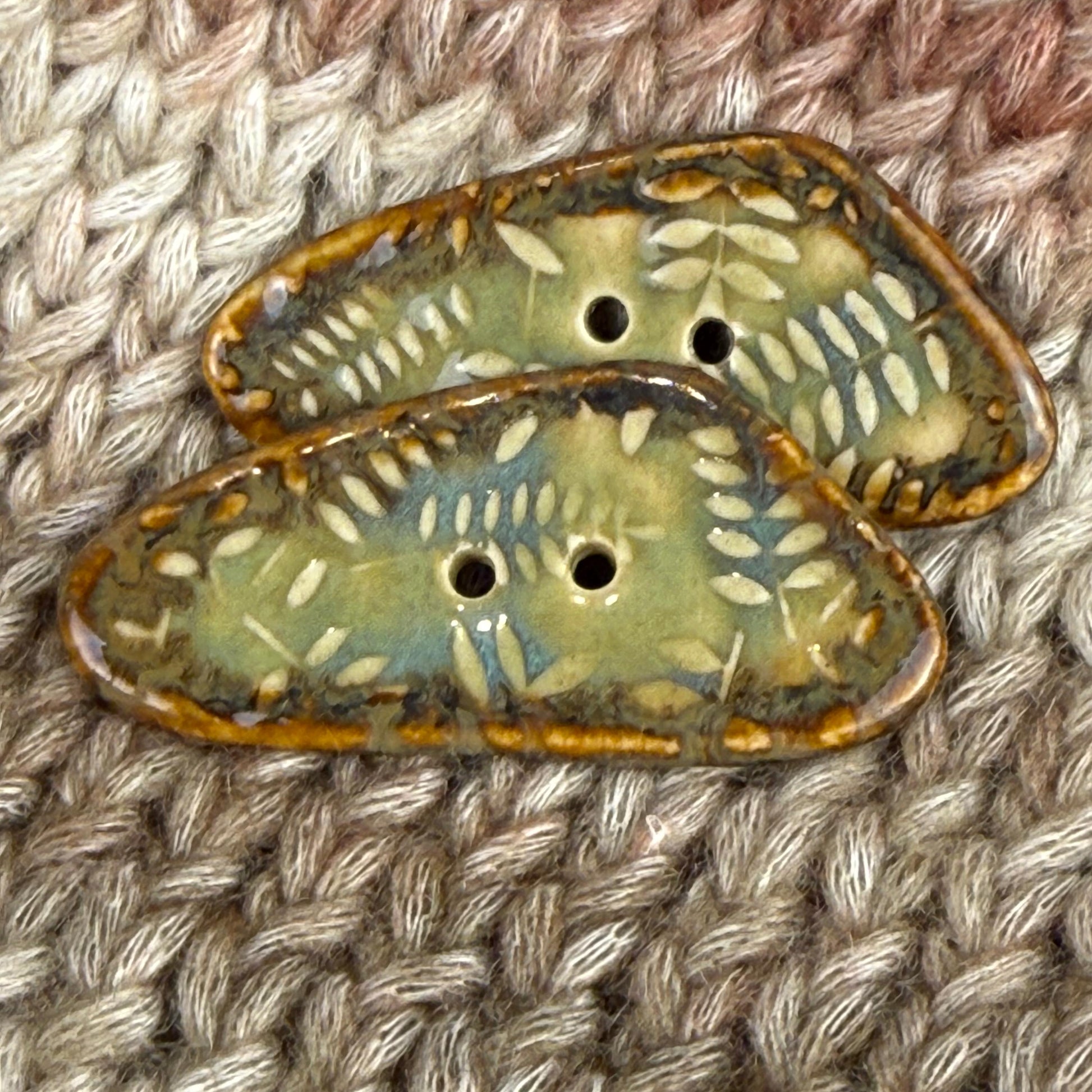 Ferns with Green, Blue, and Copper 2 Hole Large Triangular Buttons