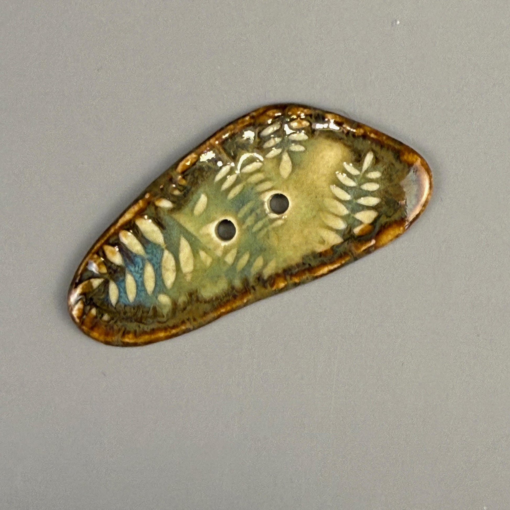 Ferns with Green, Blue, and Copper 2 Hole Large Triangular Buttons