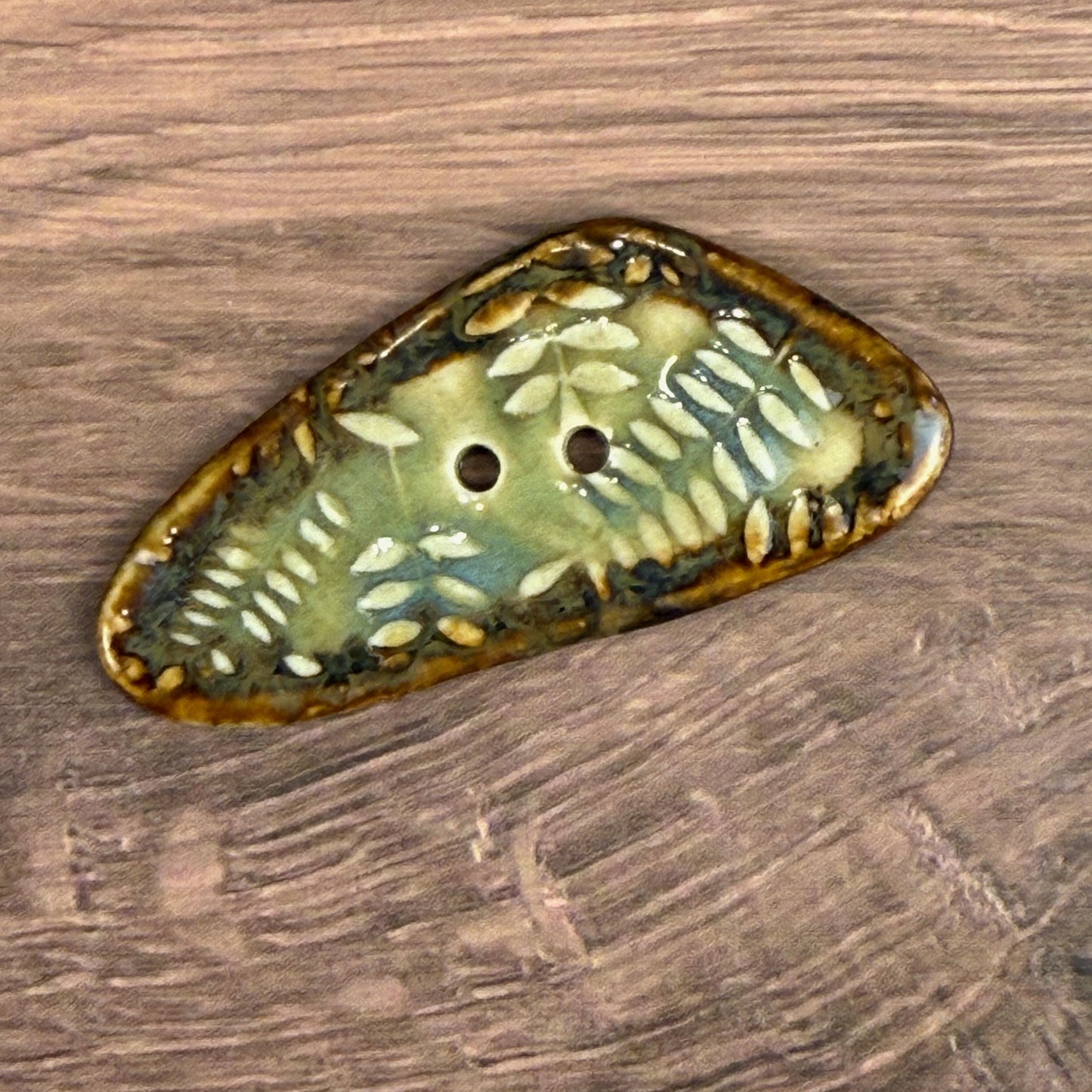 Ferns with Green, Blue, and Copper 2 Hole Large Triangular Buttons