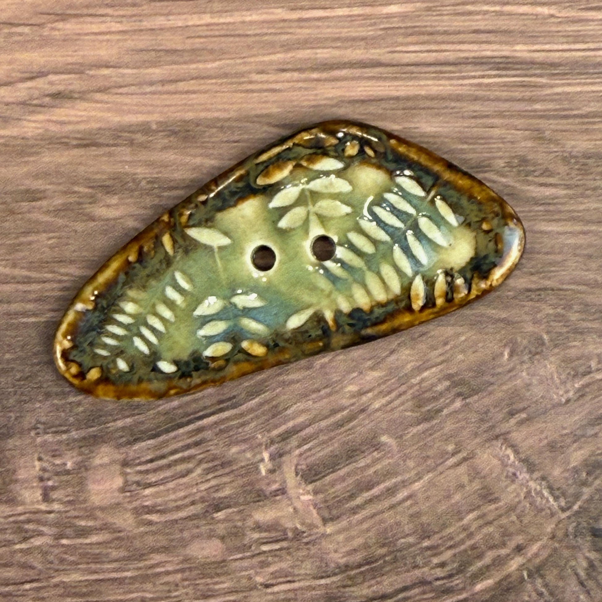 Ferns with Green, Blue, and Copper 2 Hole Large Triangular Buttons
