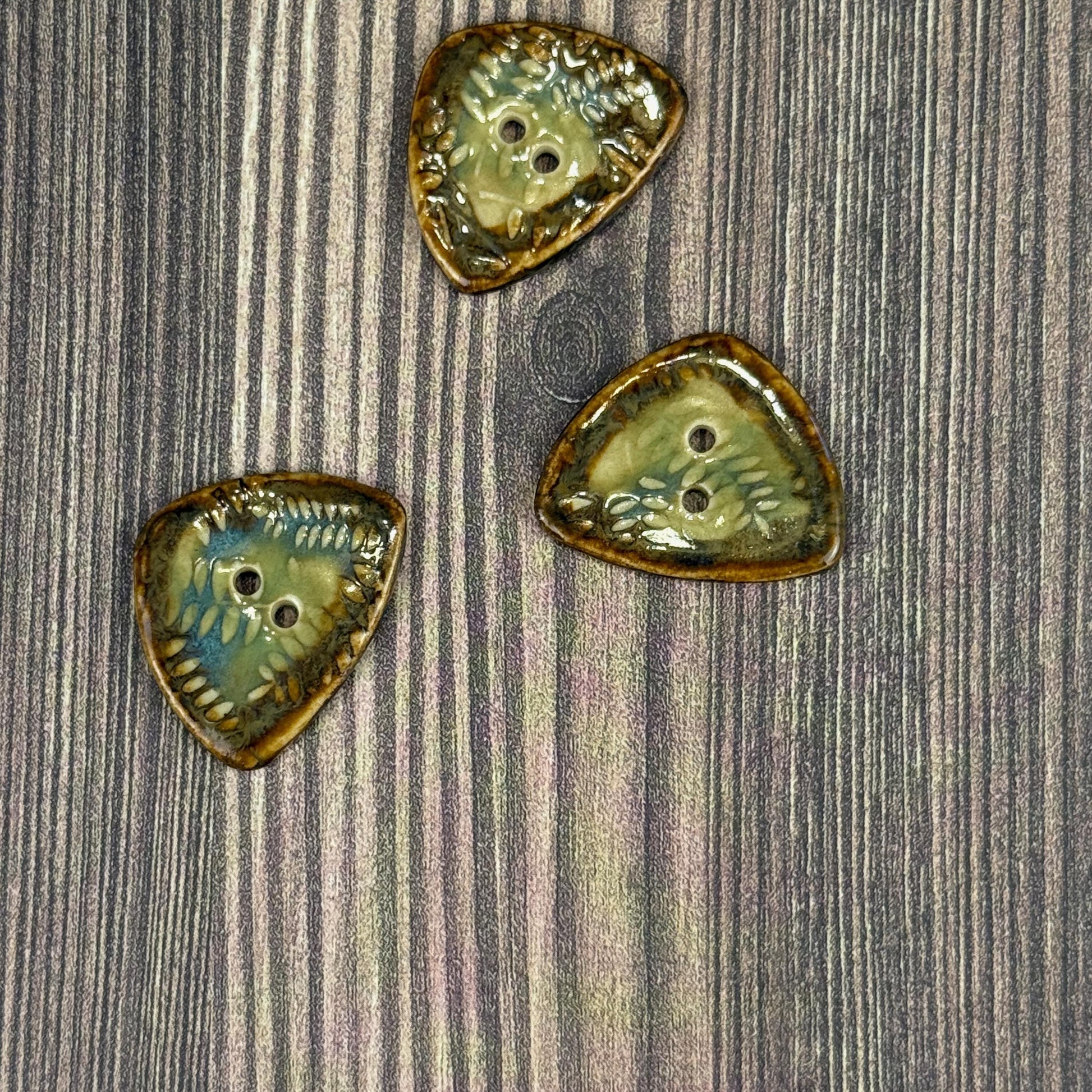 Ferns with Green, Blue, and Copper 2 Hole Small Triangular Buttons