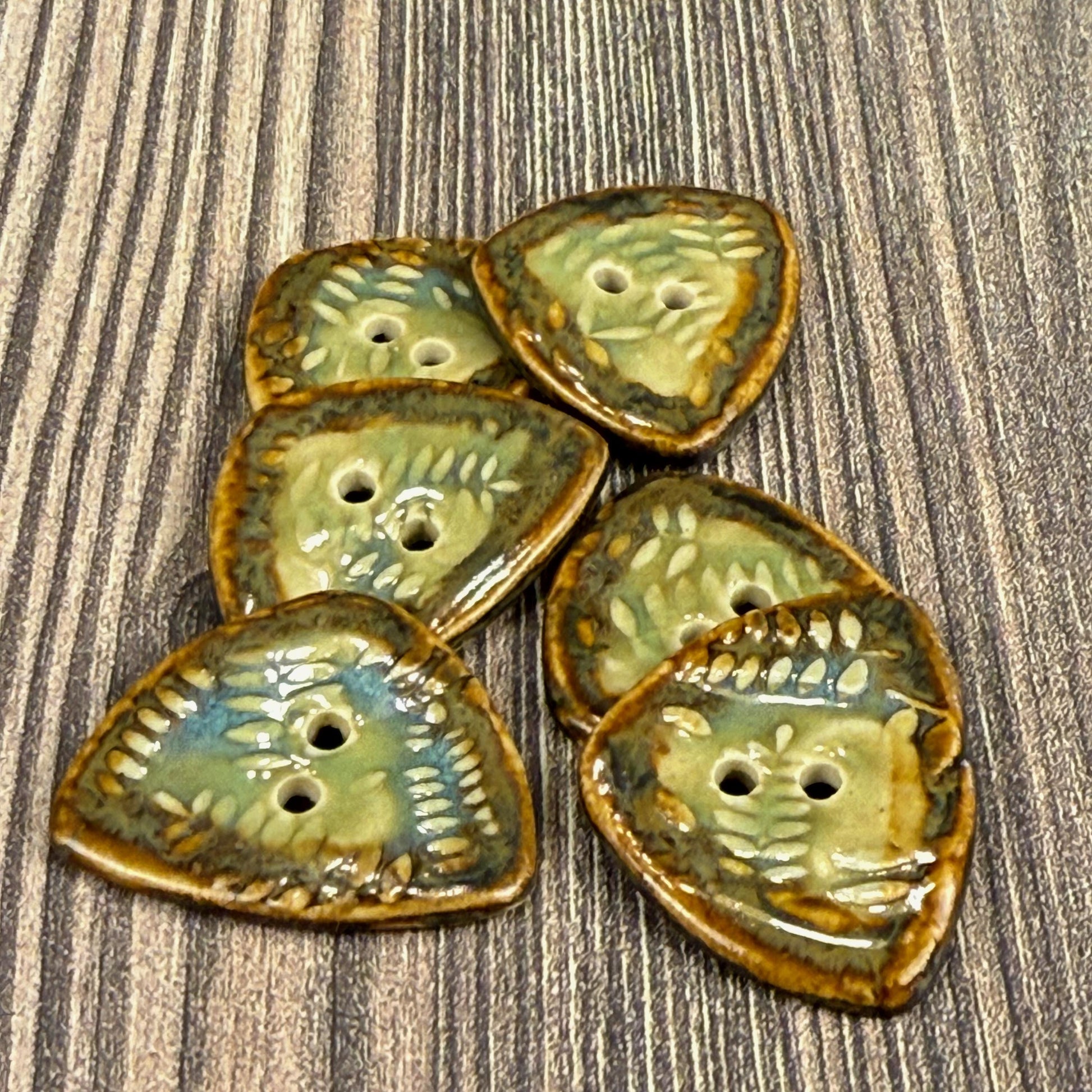 Ferns with Green, Blue, and Copper 2 Hole Small Triangular Buttons