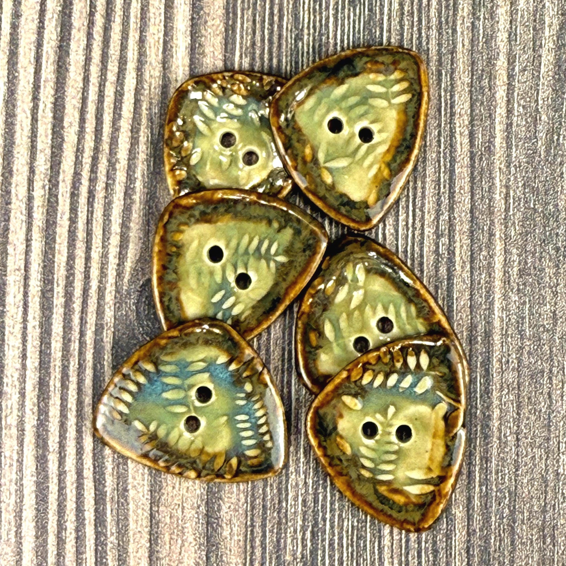 Ferns with Green, Blue, and Copper 2 Hole Small Triangular Buttons