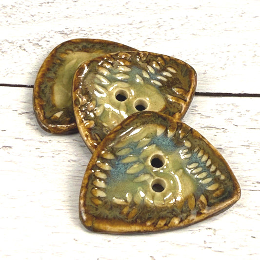 Ferns with Green, Blue, and Copper 2 Hole Small Triangular Buttons