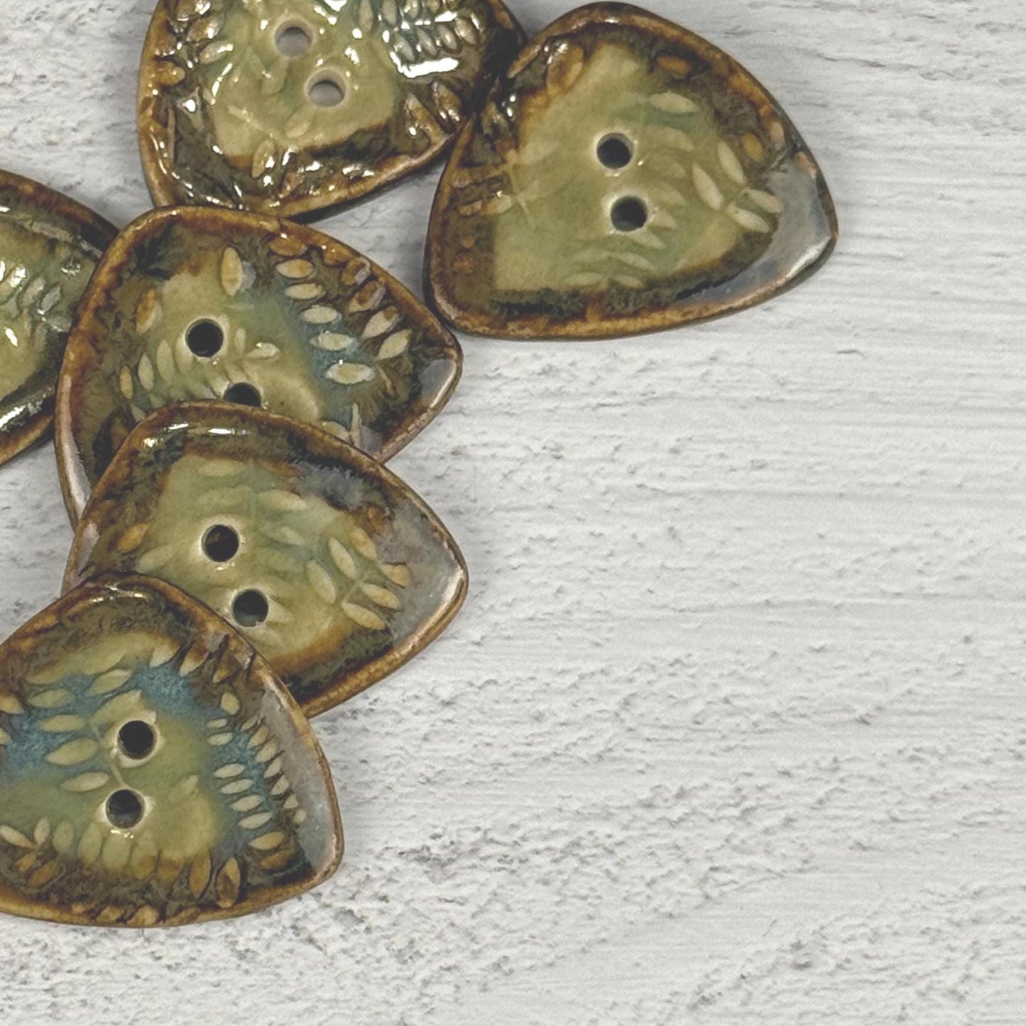Ferns with Green, Blue, and Copper 2 Hole Small Triangular Buttons