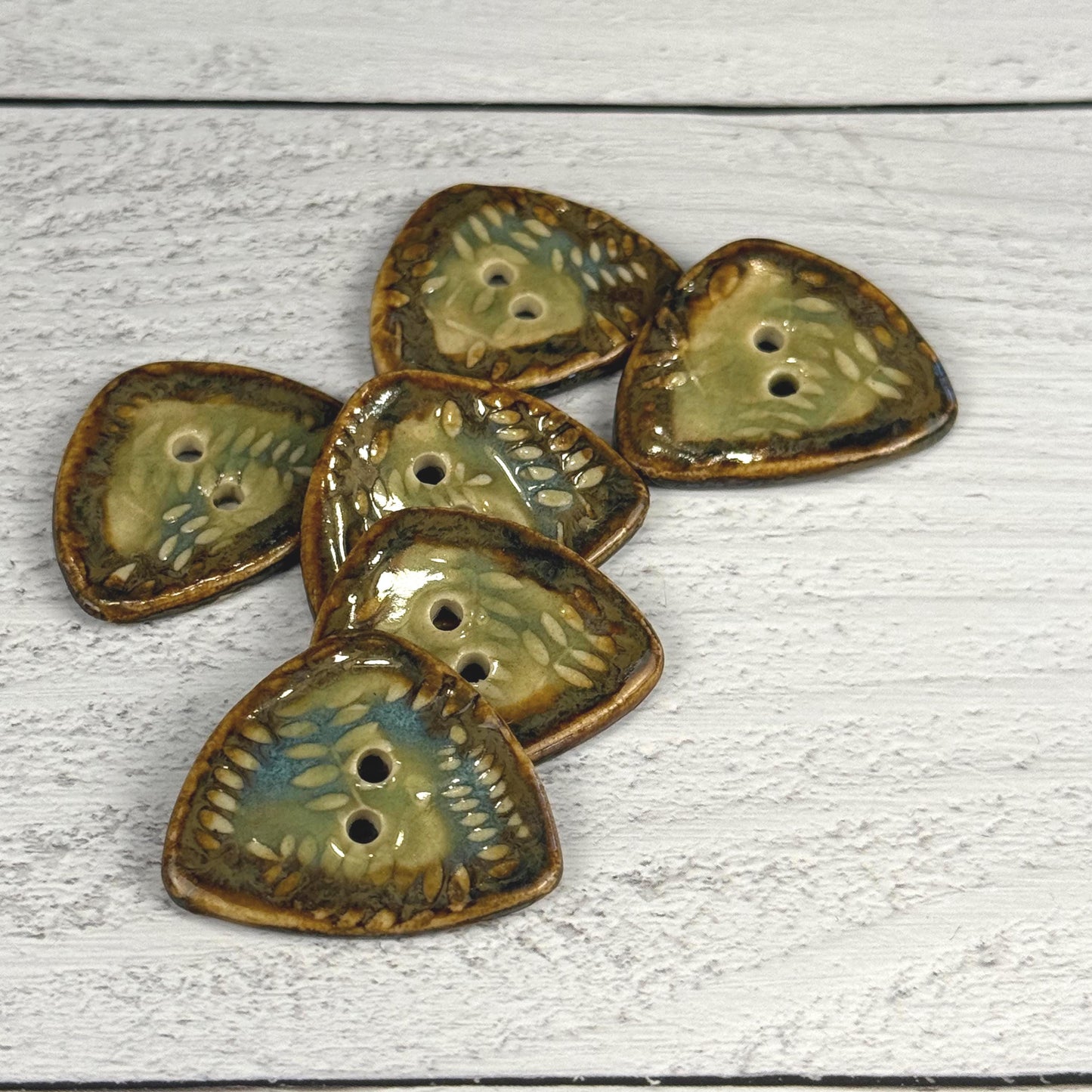 Ferns with Green, Blue, and Copper 2 Hole Small Triangular Buttons