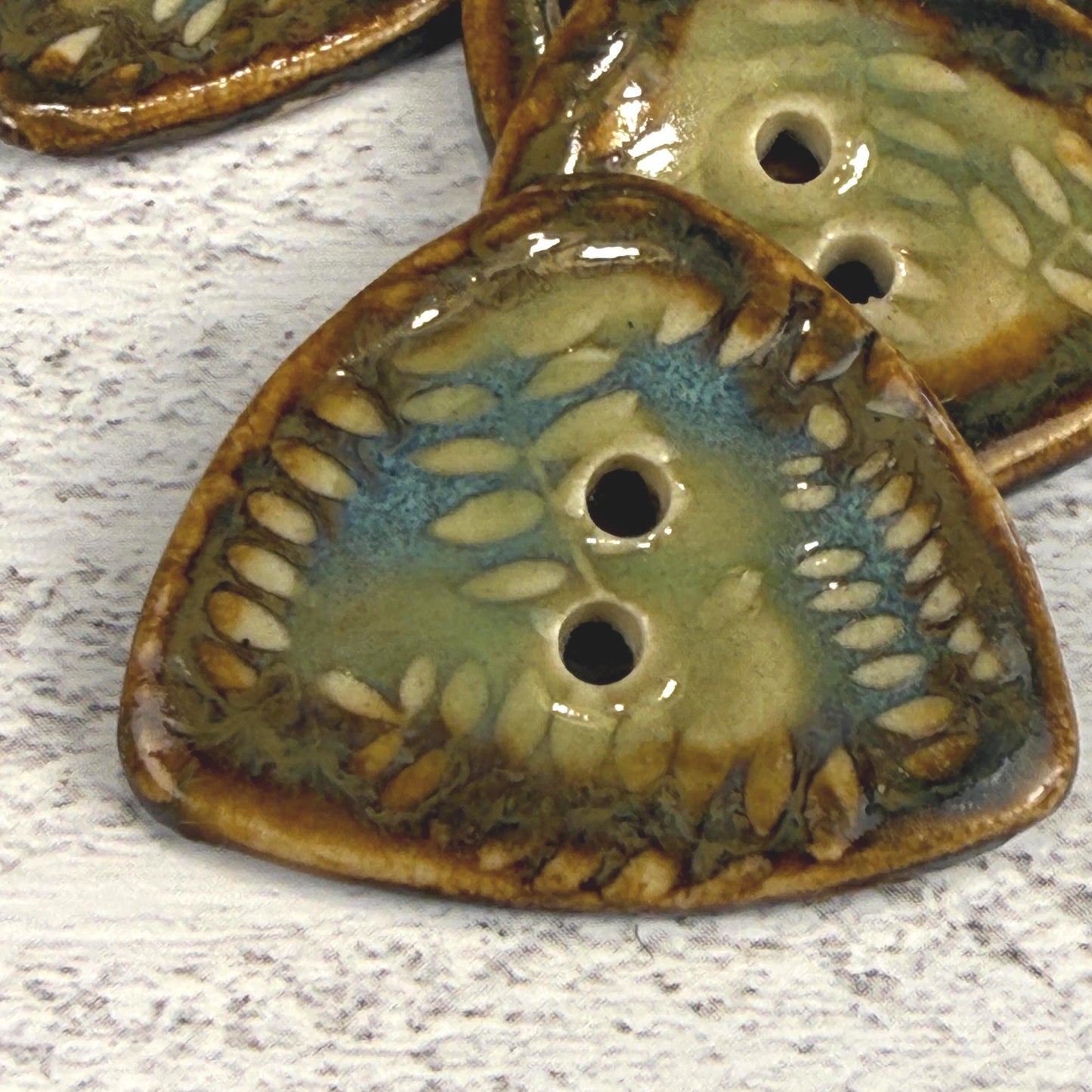 Ferns with Green, Blue, and Copper 2 Hole Small Triangular Buttons