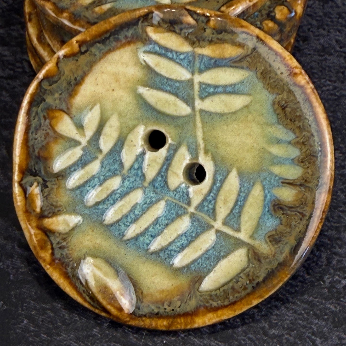 Ferns with Green, Blue, and Copper 2 Hole Large Round Buttons