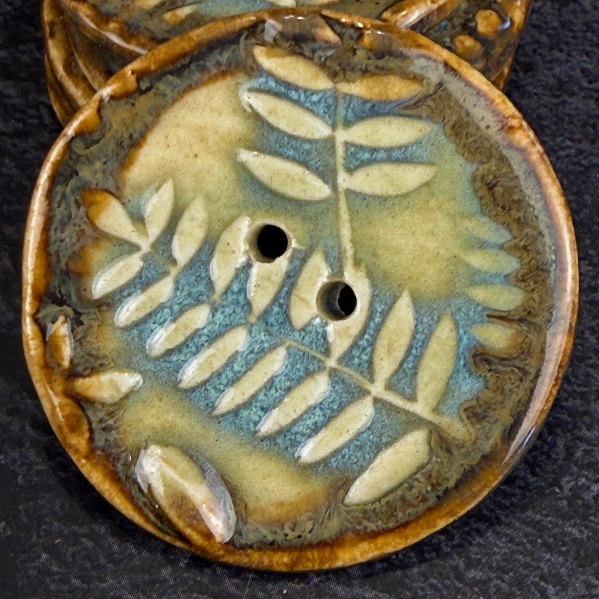 Ferns with Green, Blue, and Copper 2 Hole Large Round Buttons
