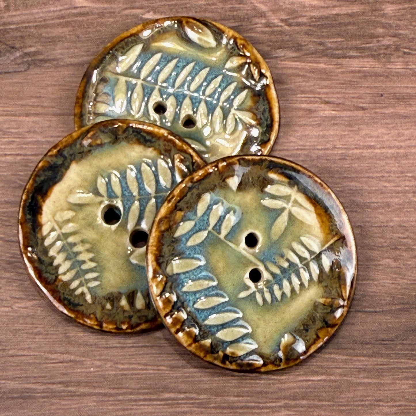 Ferns with Green, Blue, and Copper 2 Hole Large Round Buttons
