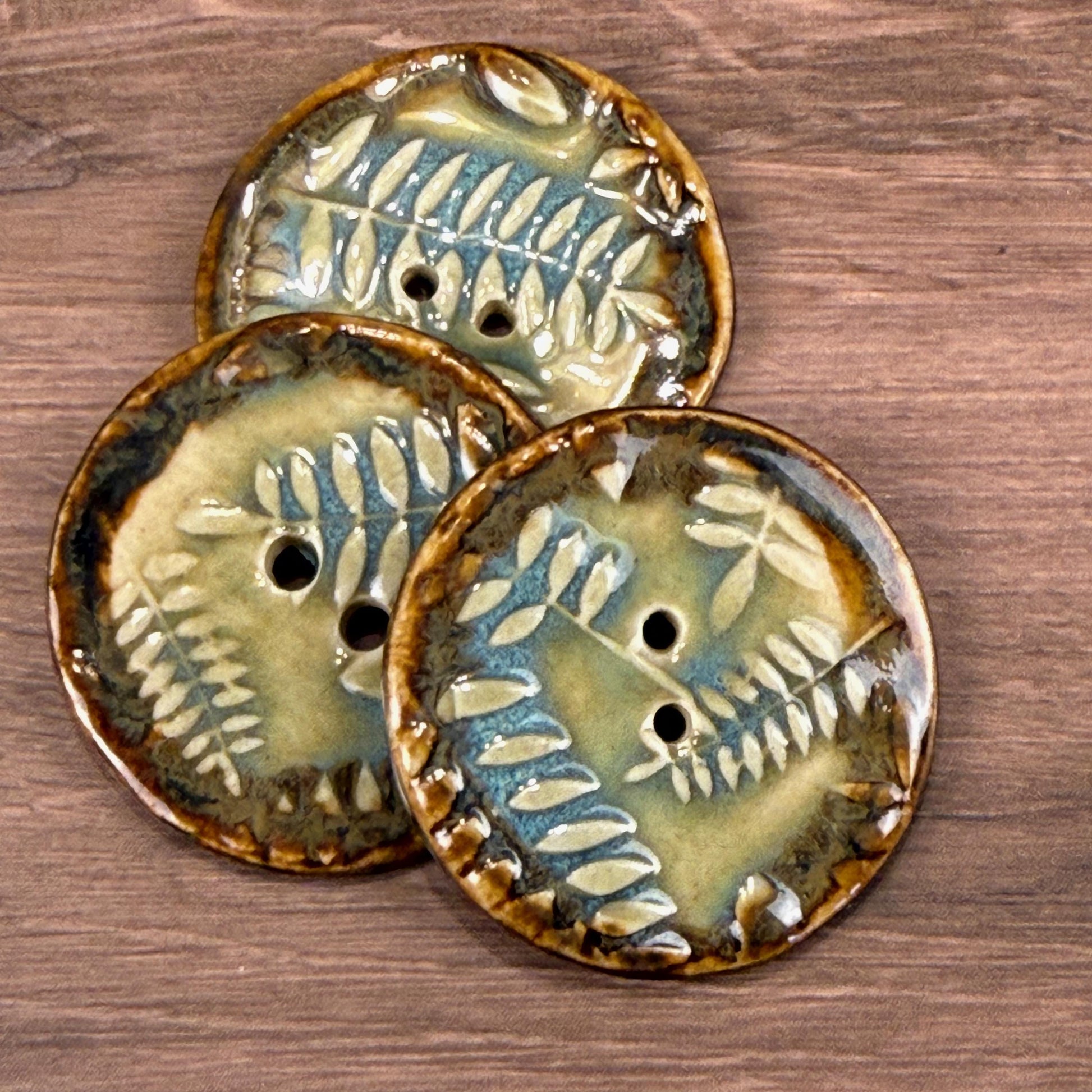 Ferns with Green, Blue, and Copper 2 Hole Large Round Buttons