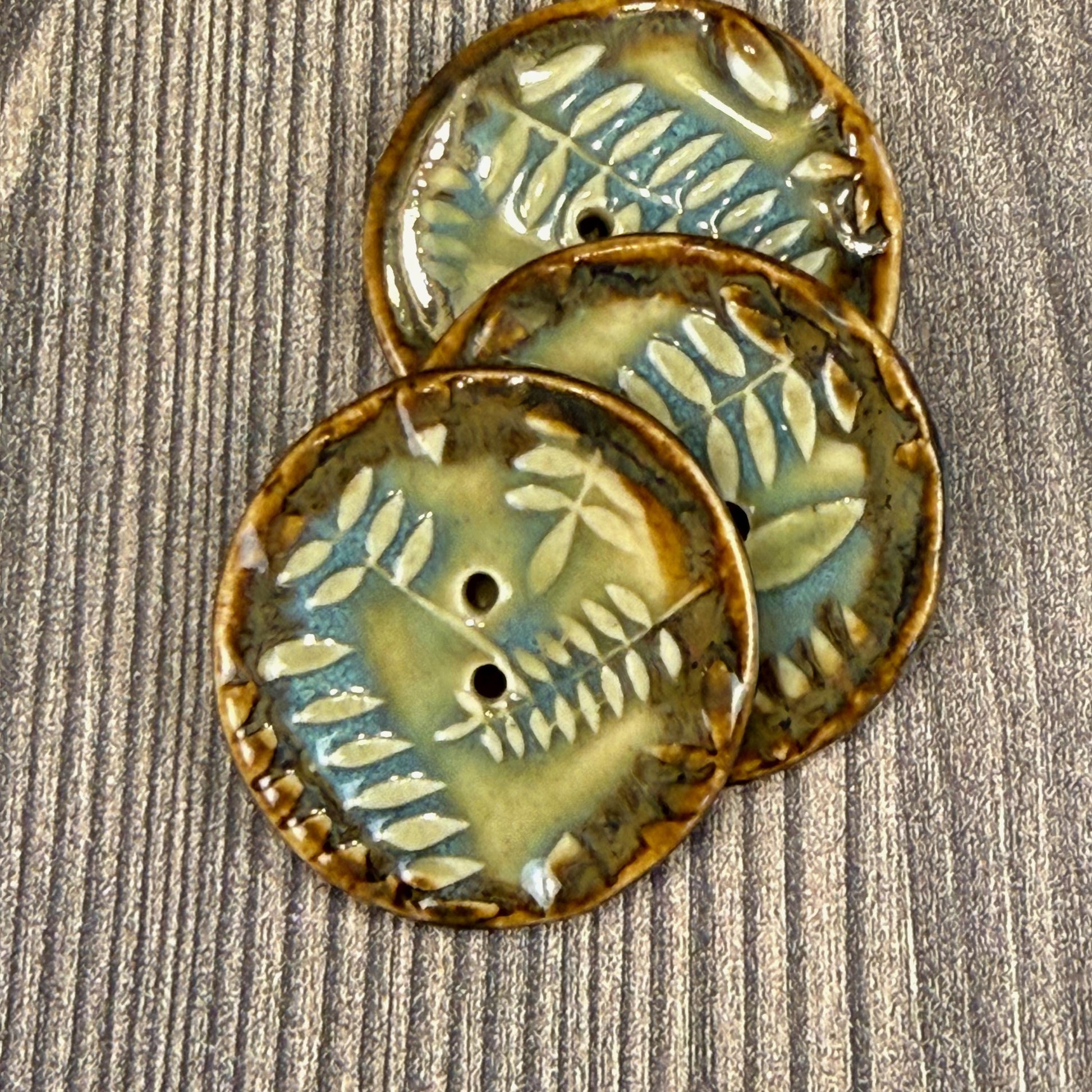 Ferns with Green, Blue, and Copper 2 Hole Large Round Buttons