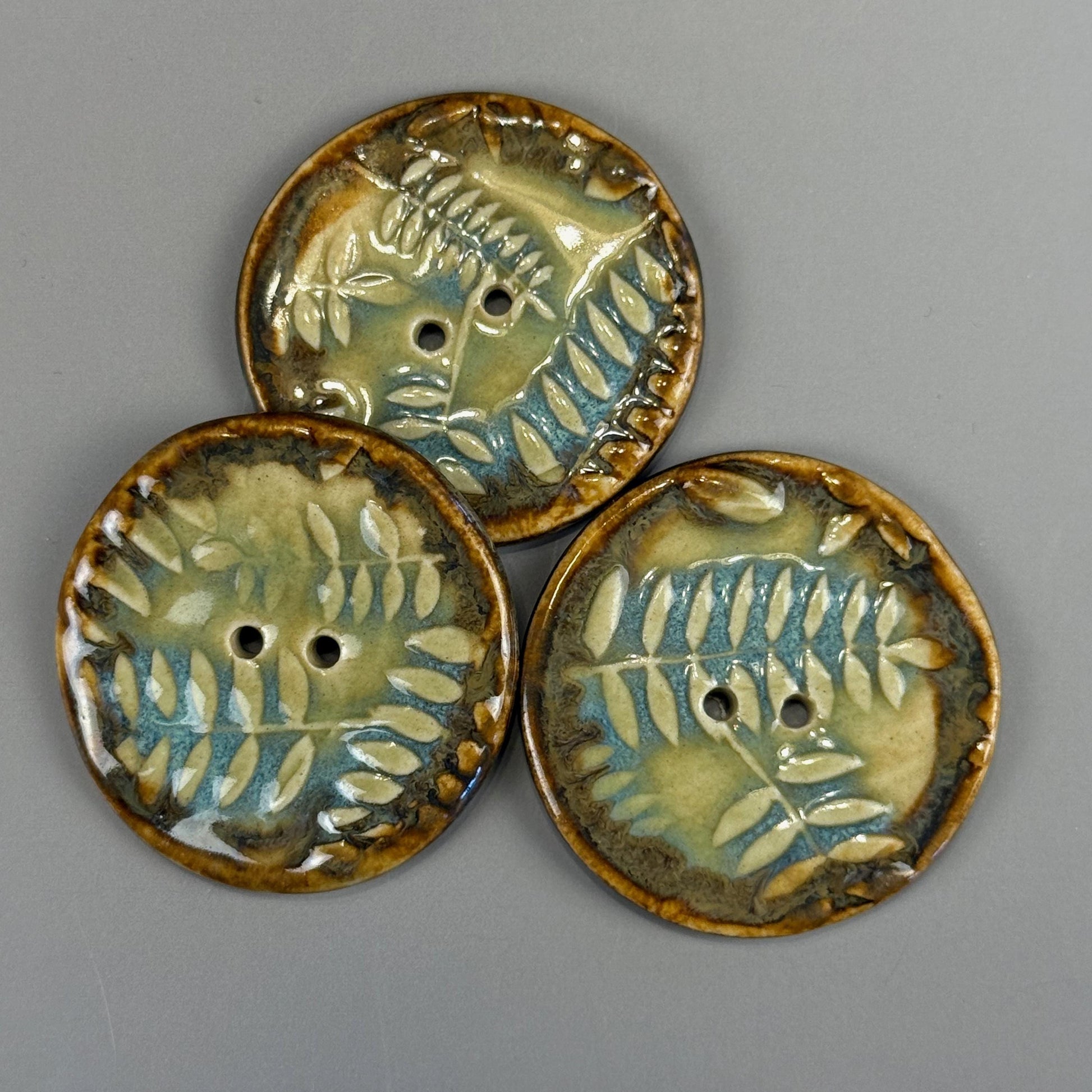 Ferns with Green, Blue, and Copper 2 Hole Large Round Buttons