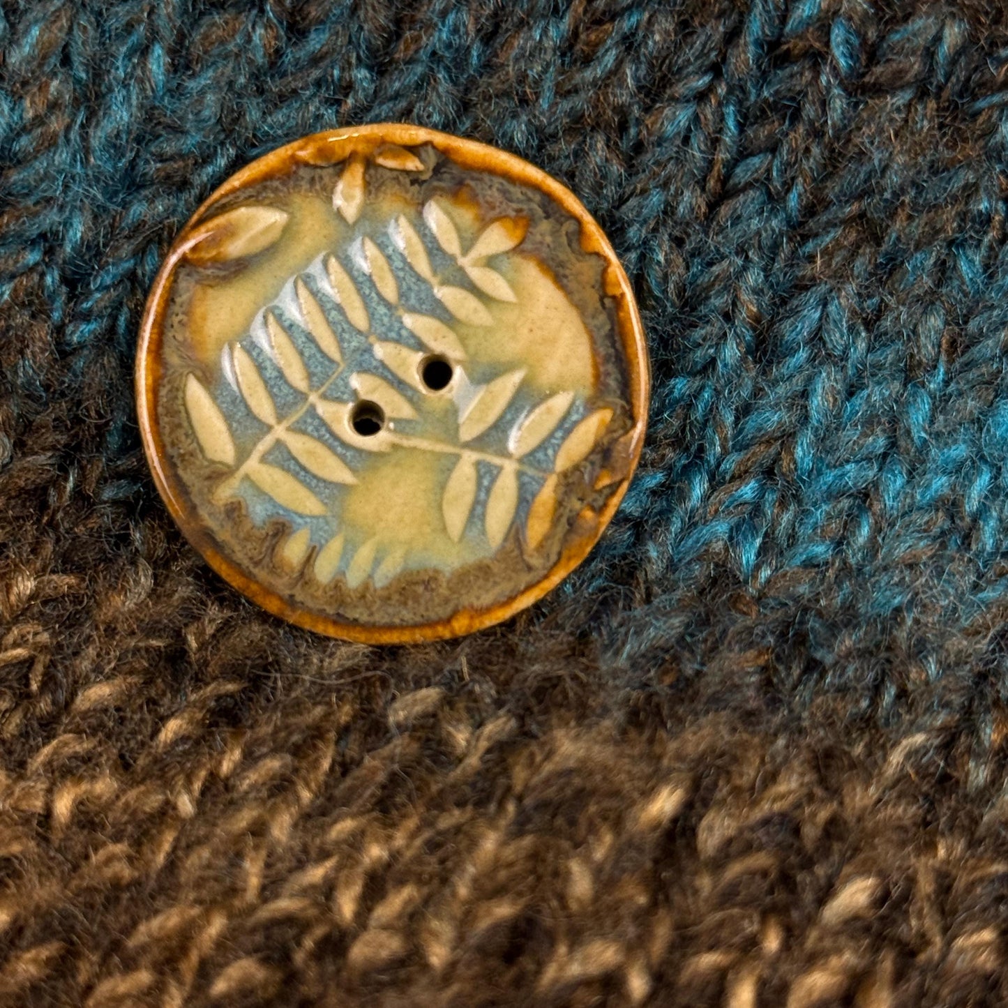 Ferns with Green, Blue, and Copper 2 Hole Large Round Buttons