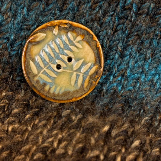 Ferns with Green, Blue, and Copper 2 Hole Large Round Buttons