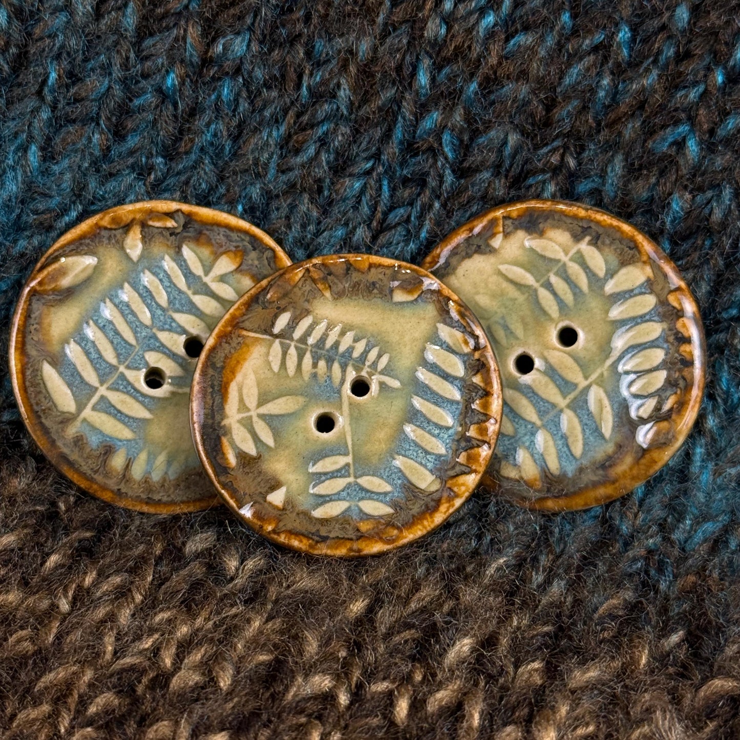 Ferns with Green, Blue, and Copper 2 Hole Large Round Buttons
