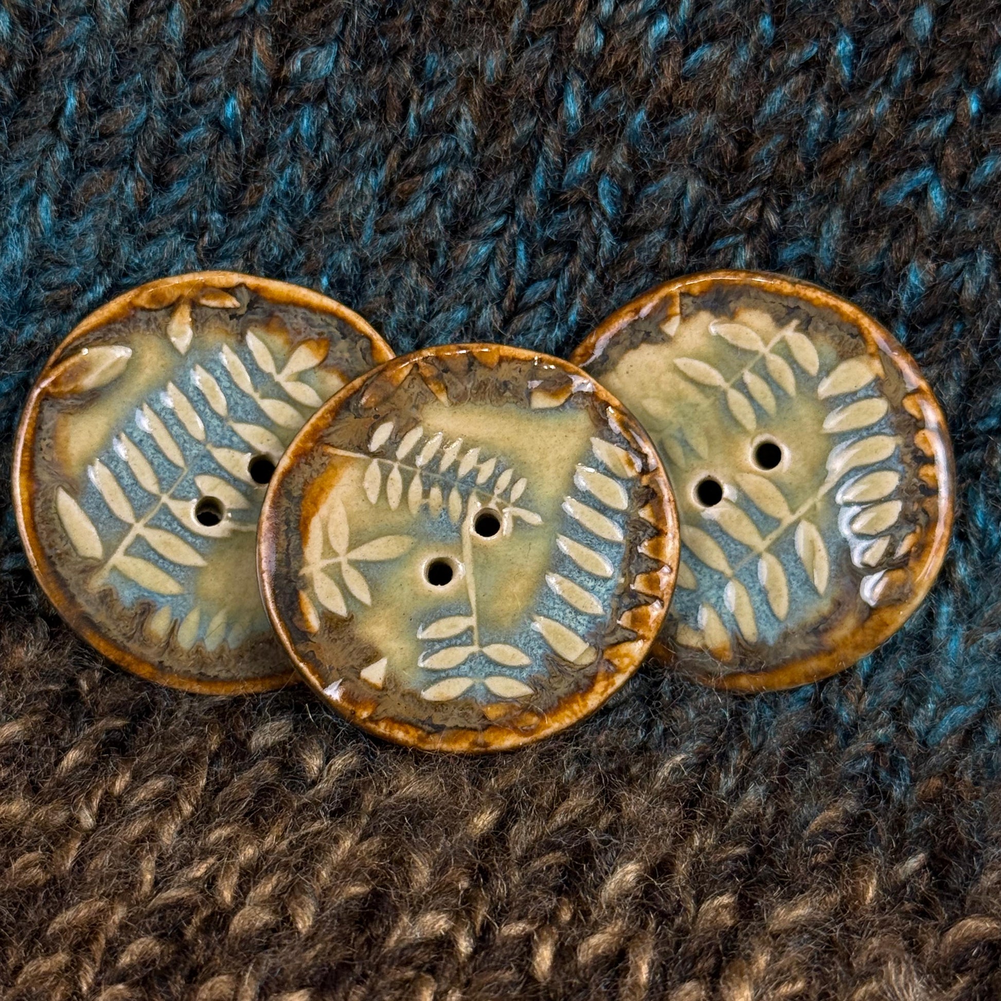 Ferns with Green, Blue, and Copper 2 Hole Large Round Buttons