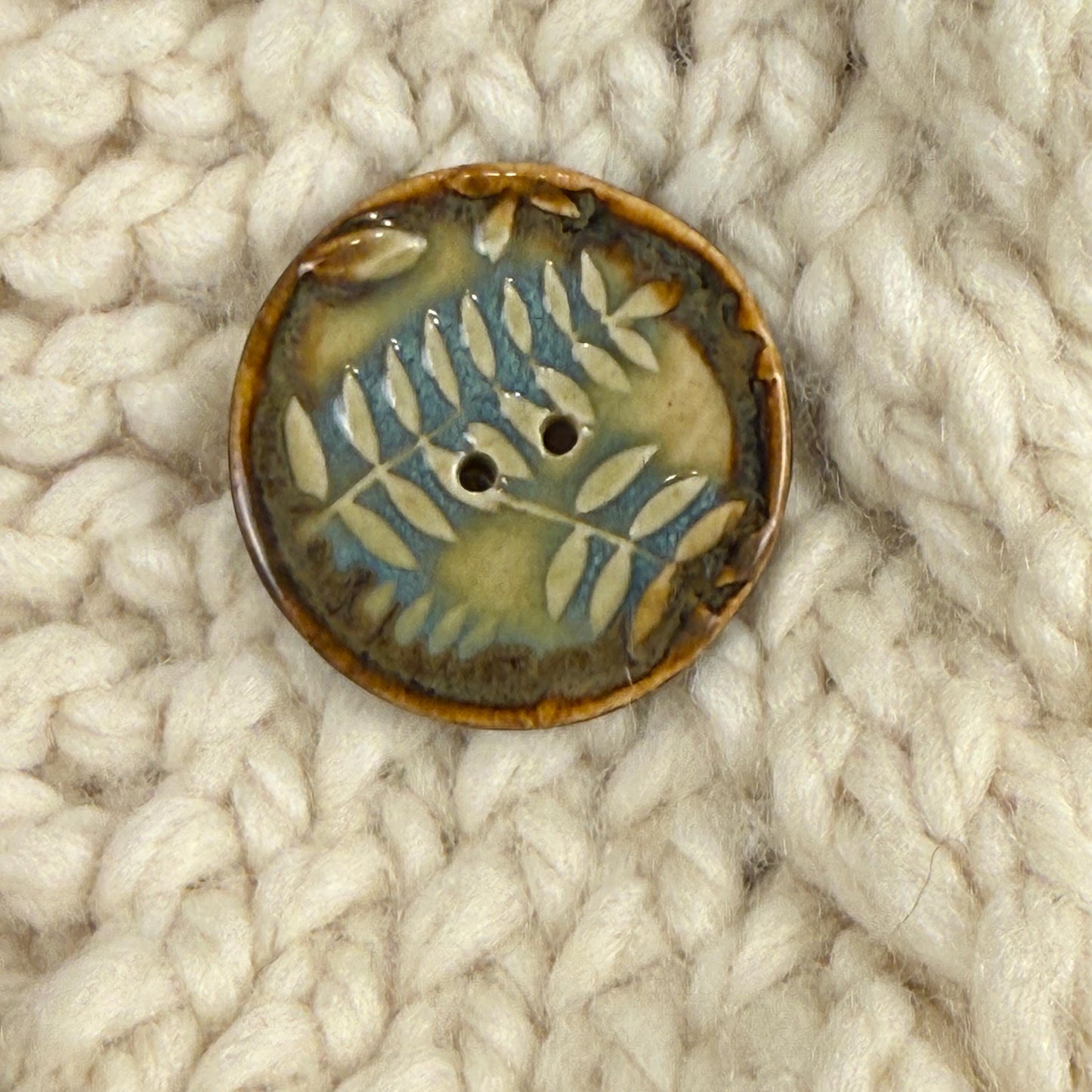Ferns with Green, Blue, and Copper 2 Hole Large Round Buttons
