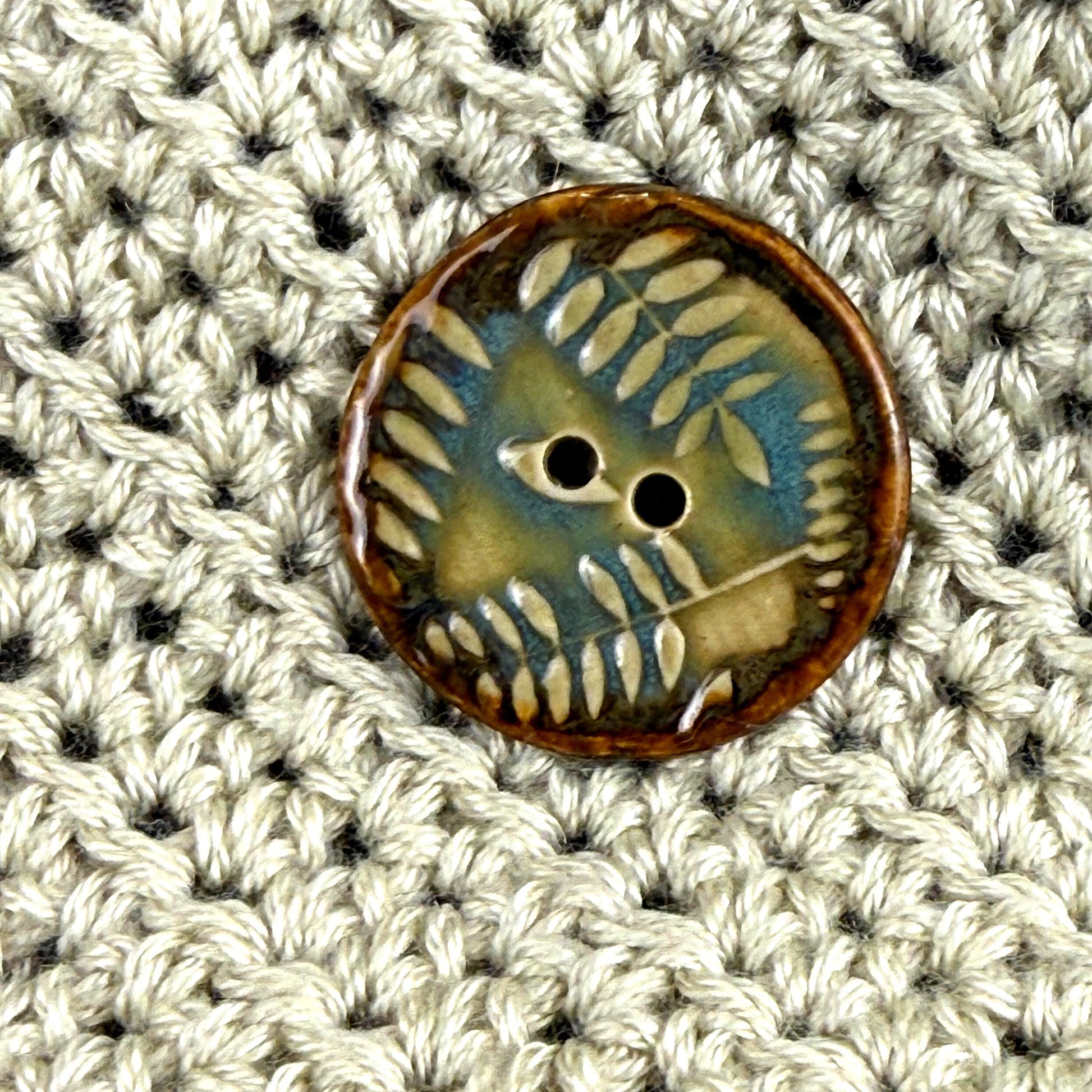 Ferns with Green, Blue, and Copper 2 Hole Large Round Buttons