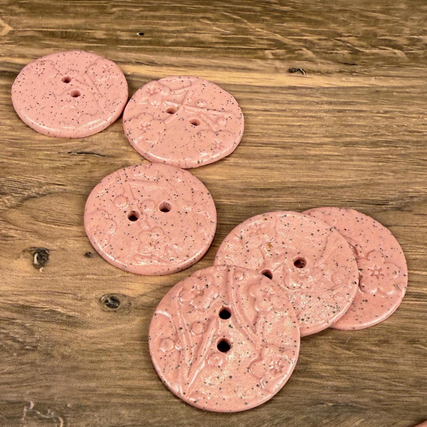 3 Pink Cherry Blossom Speckled Porcelain Buttons