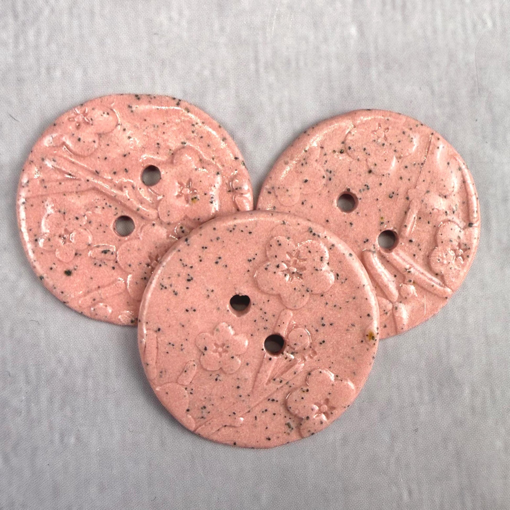 3 Pink Cherry Blossom Speckled Porcelain Buttons