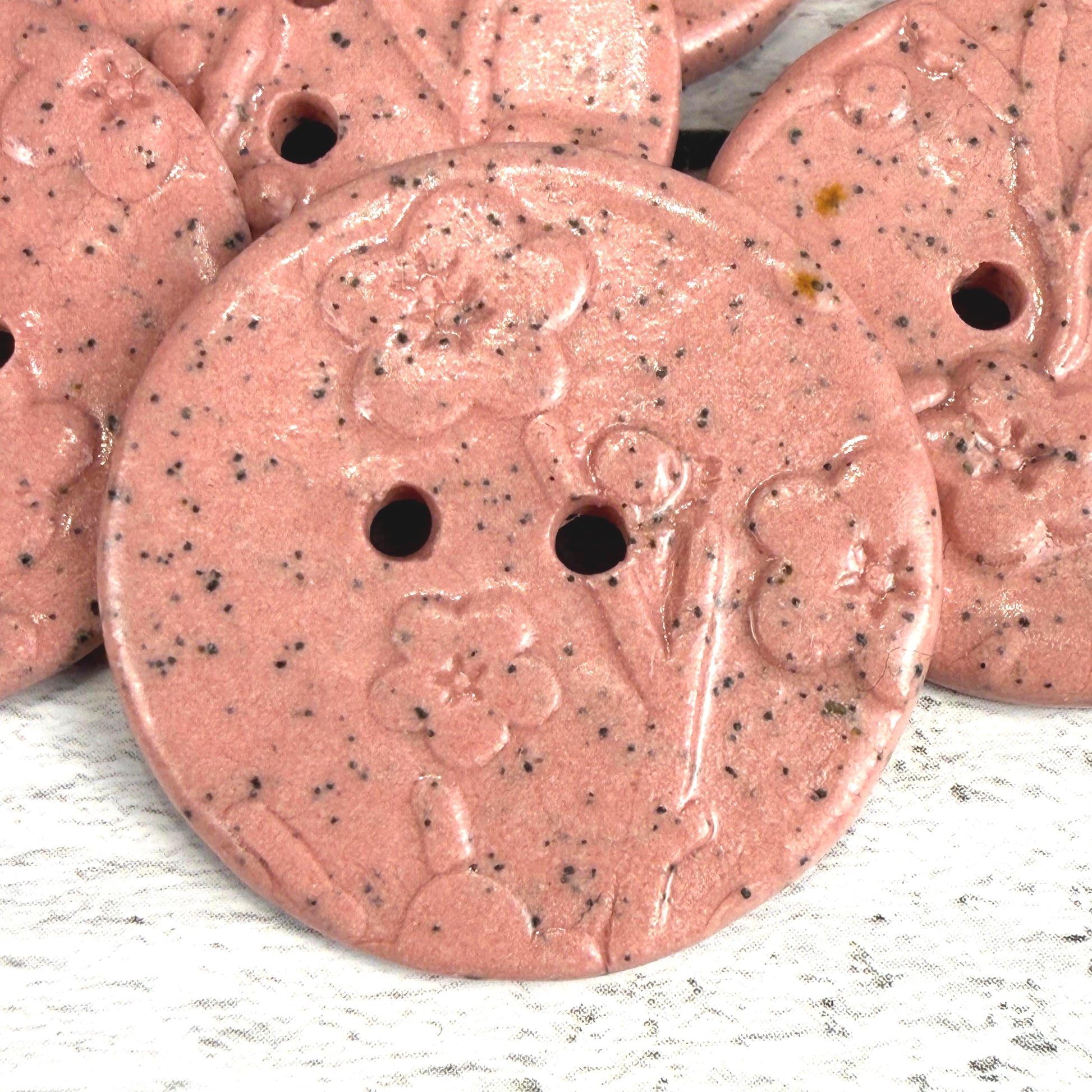 3 Pink Cherry Blossom Speckled Porcelain Buttons