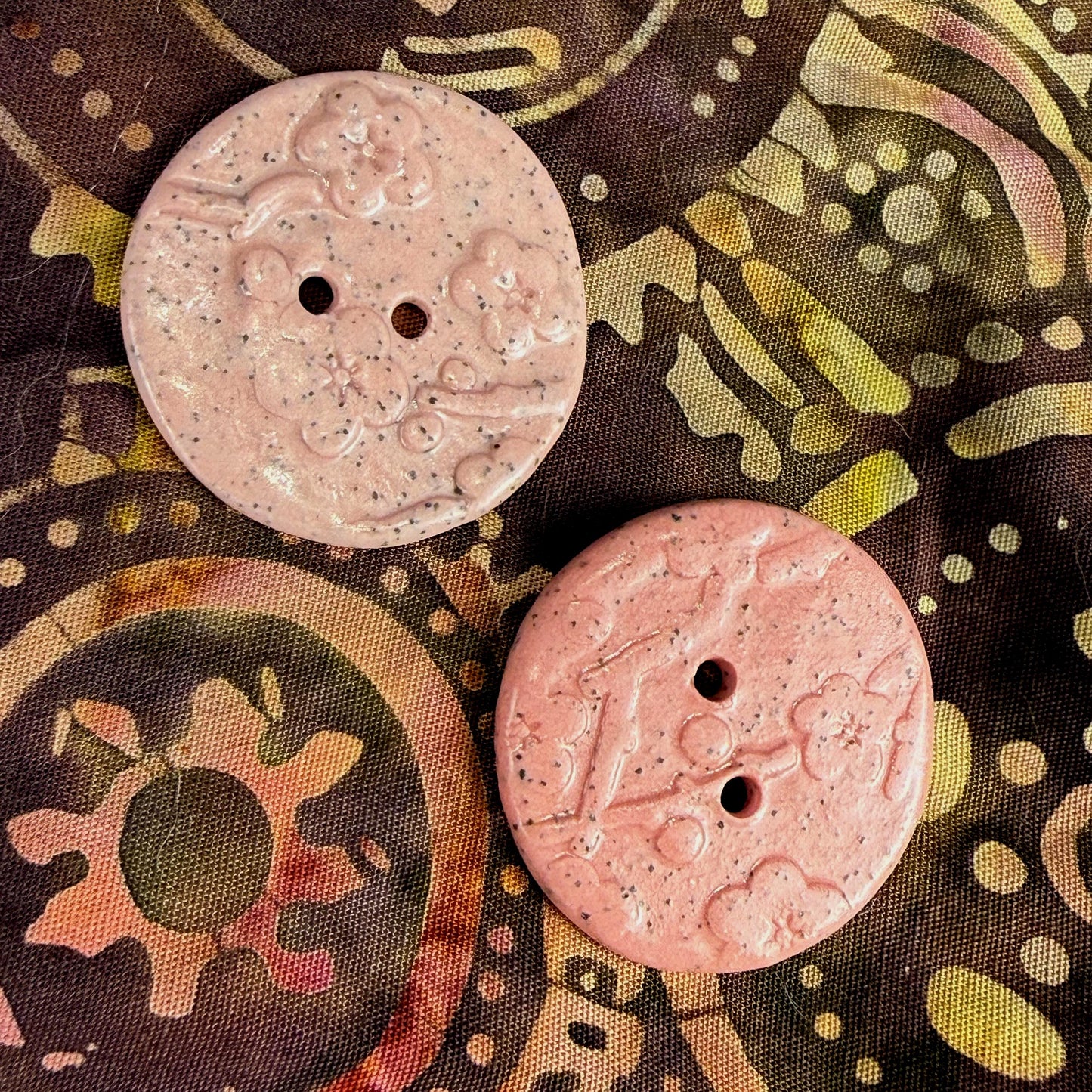 3 Pink Cherry Blossom Speckled Porcelain Buttons