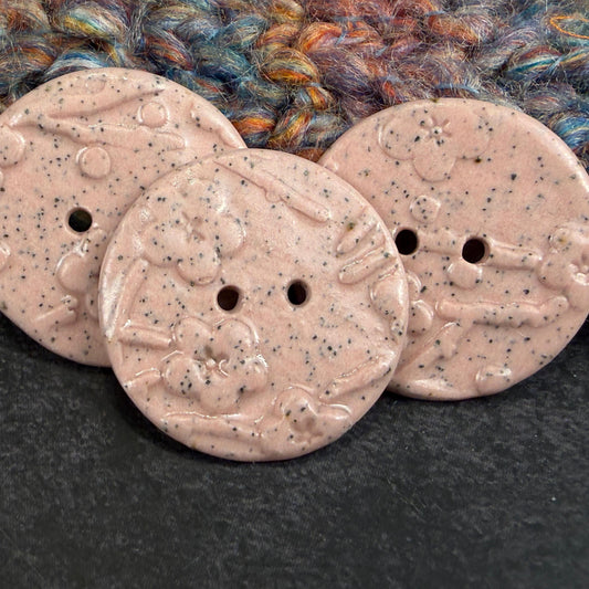 3 Light Pink Cherry Blossom Speckled Porcelain Buttons
