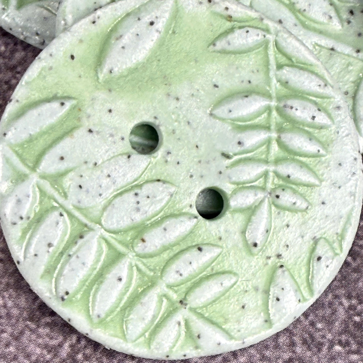 3 Light Green with Ferns Speckled Porcelain Buttons