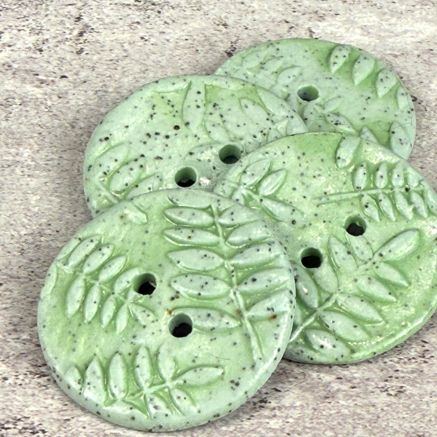 3 Light Green with Ferns Speckled Porcelain Buttons