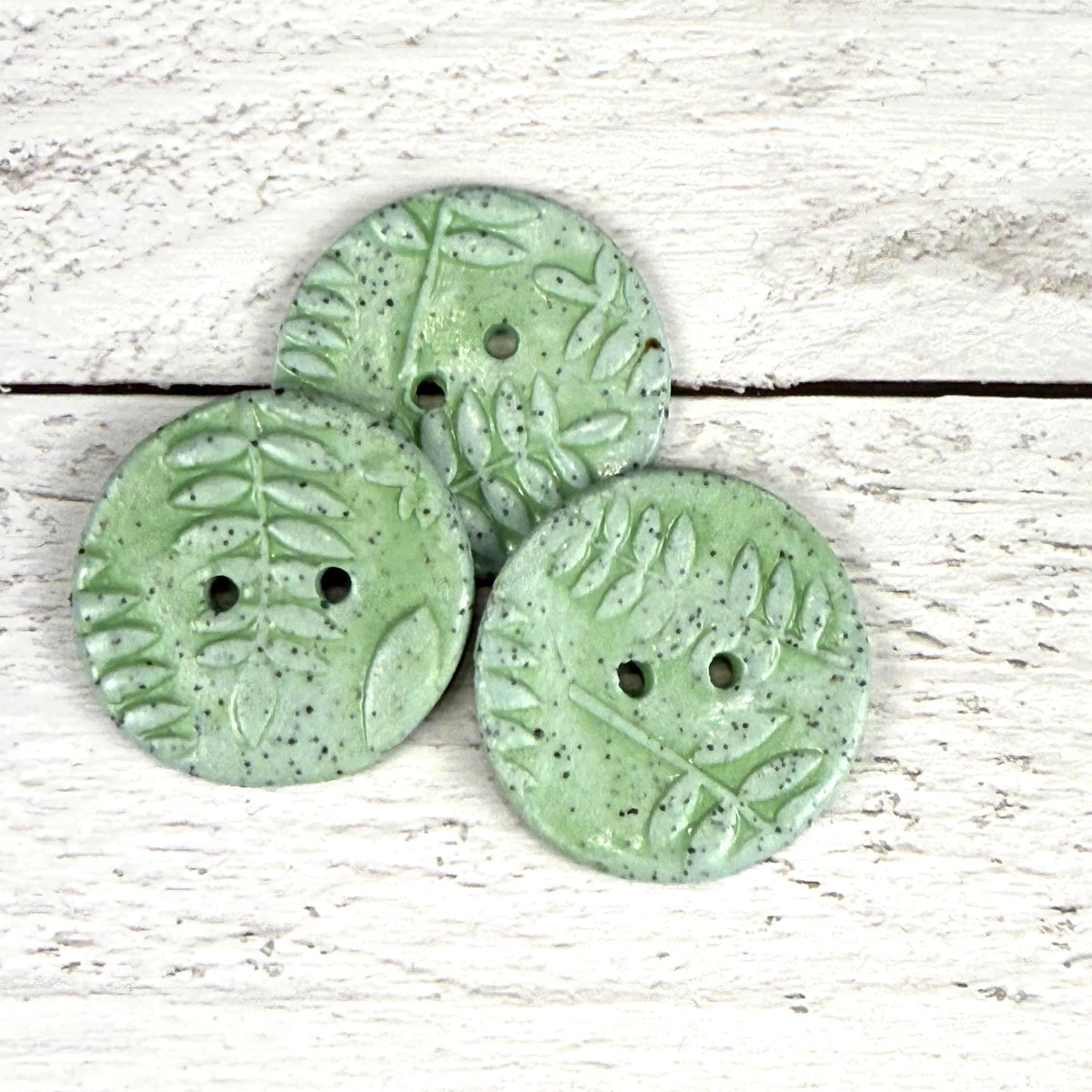 3 Light Green with Ferns Speckled Porcelain Buttons