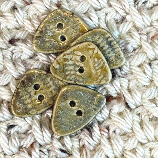 Tiny Spring Ferns with Green and Gold 2 Hole Triangular Buttons