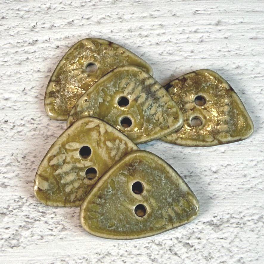 Tiny Spring Ferns with Green and Gold 2 Hole Triangular Buttons