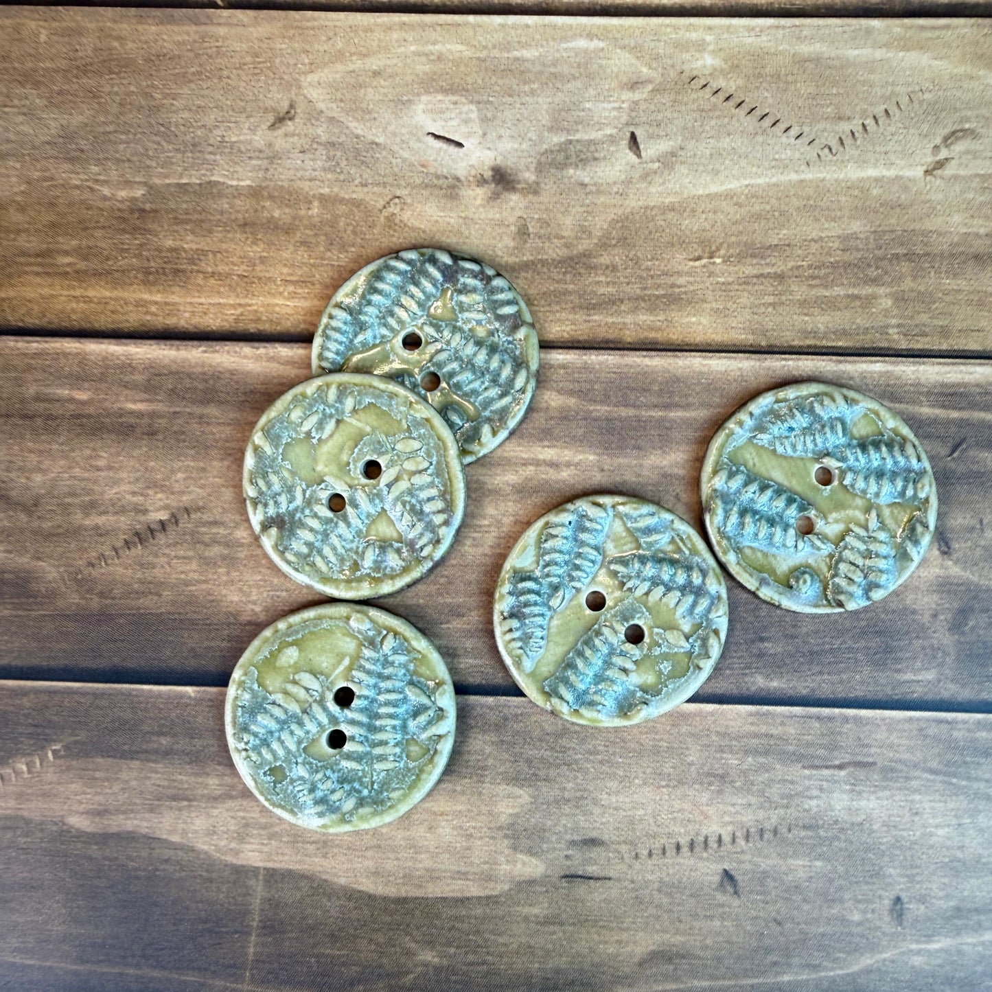 Small Spring Ferns with Green and Gold 2 Hole Round Buttons