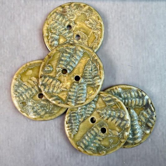 Small Spring Ferns with Green and Gold 2 Hole Round Buttons
