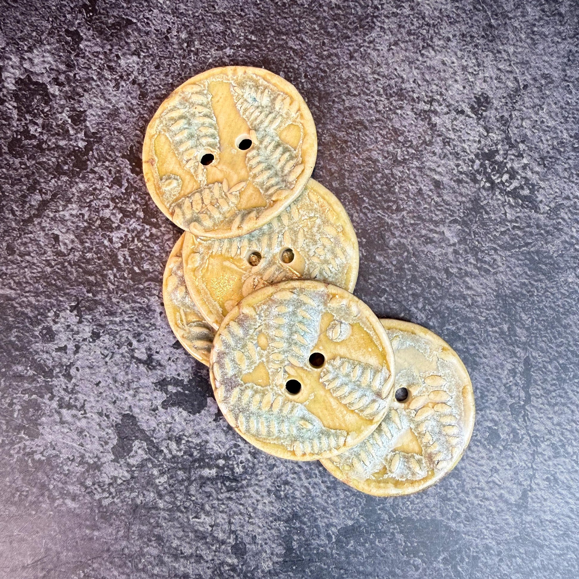 Small Spring Ferns with Green and Gold 2 Hole Round Buttons