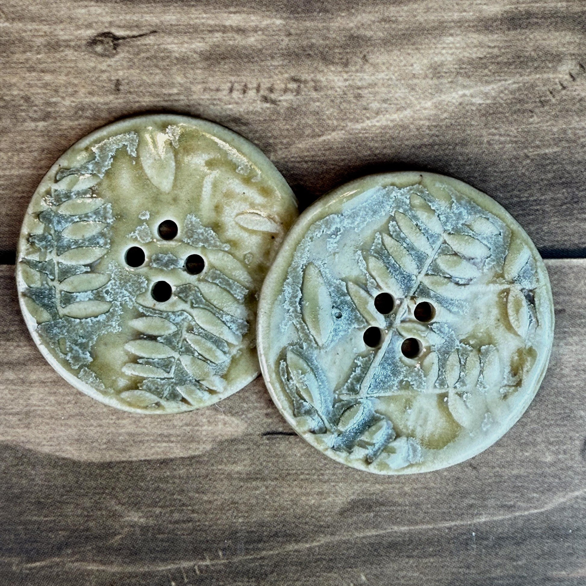Large Spring Ferns with Green and Gold 4 Hole Round Buttons