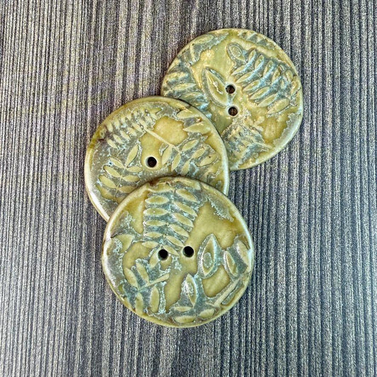 Large Spring Ferns with Green and Gold 2 Hole Round Buttons