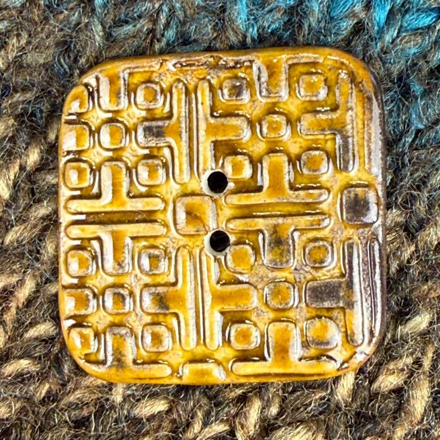 Large Golden Brown Graphic Texture Square 2 Hole Button