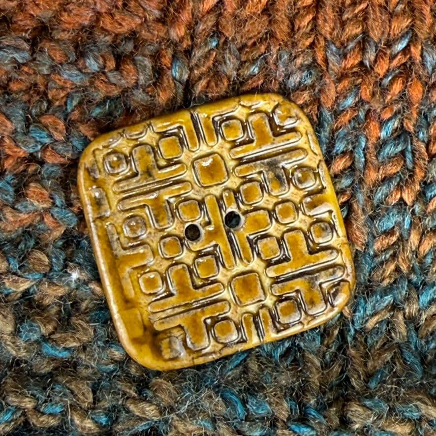 Large Golden Brown Graphic Texture Square 2 Hole Button