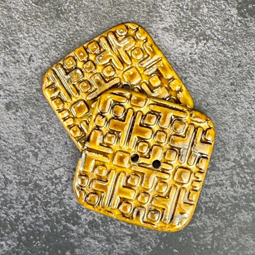 Large Golden Brown Graphic Texture Square 2 Hole Button