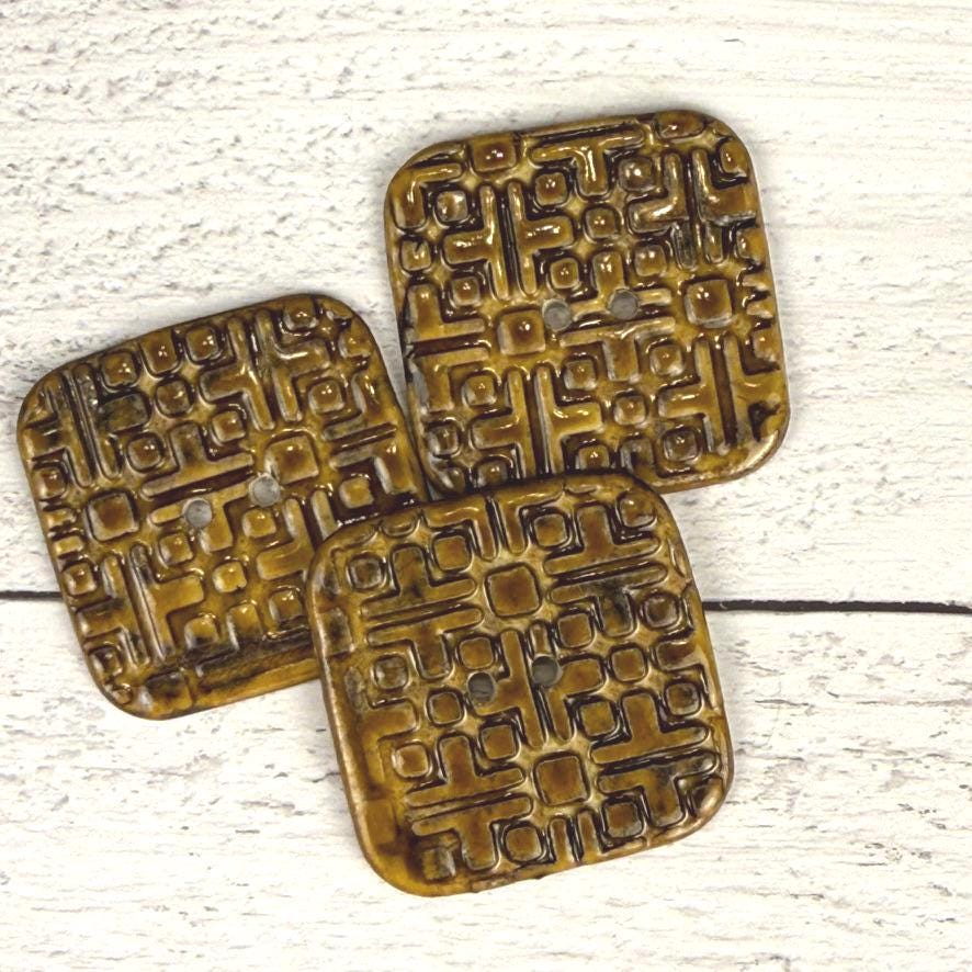 Large Golden Brown Graphic Texture Square 2 Hole Button