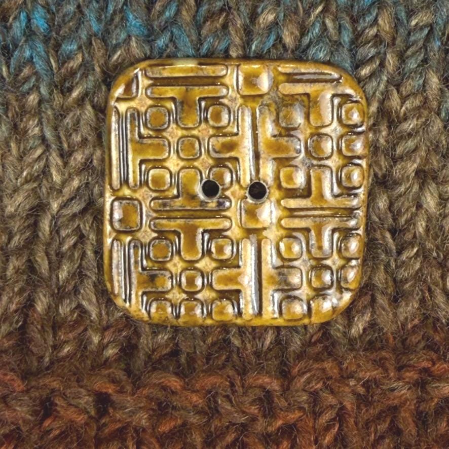 Large Golden Brown Graphic Texture Square 2 Hole Button