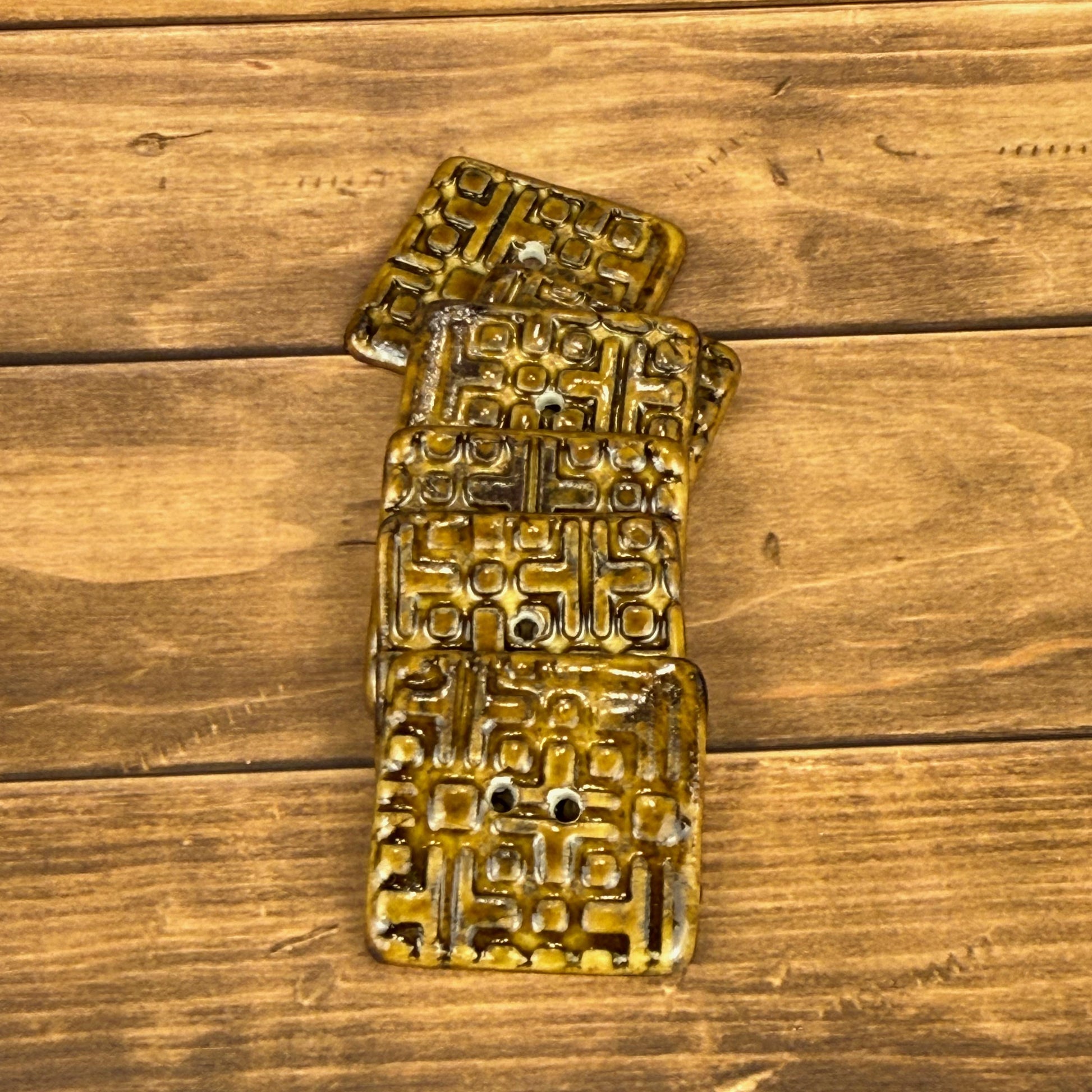 Golden Brown Graphic Texture Square 2 Hole Button
