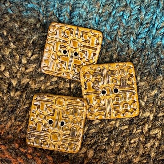 Golden Brown Graphic Texture Square 2 Hole Button