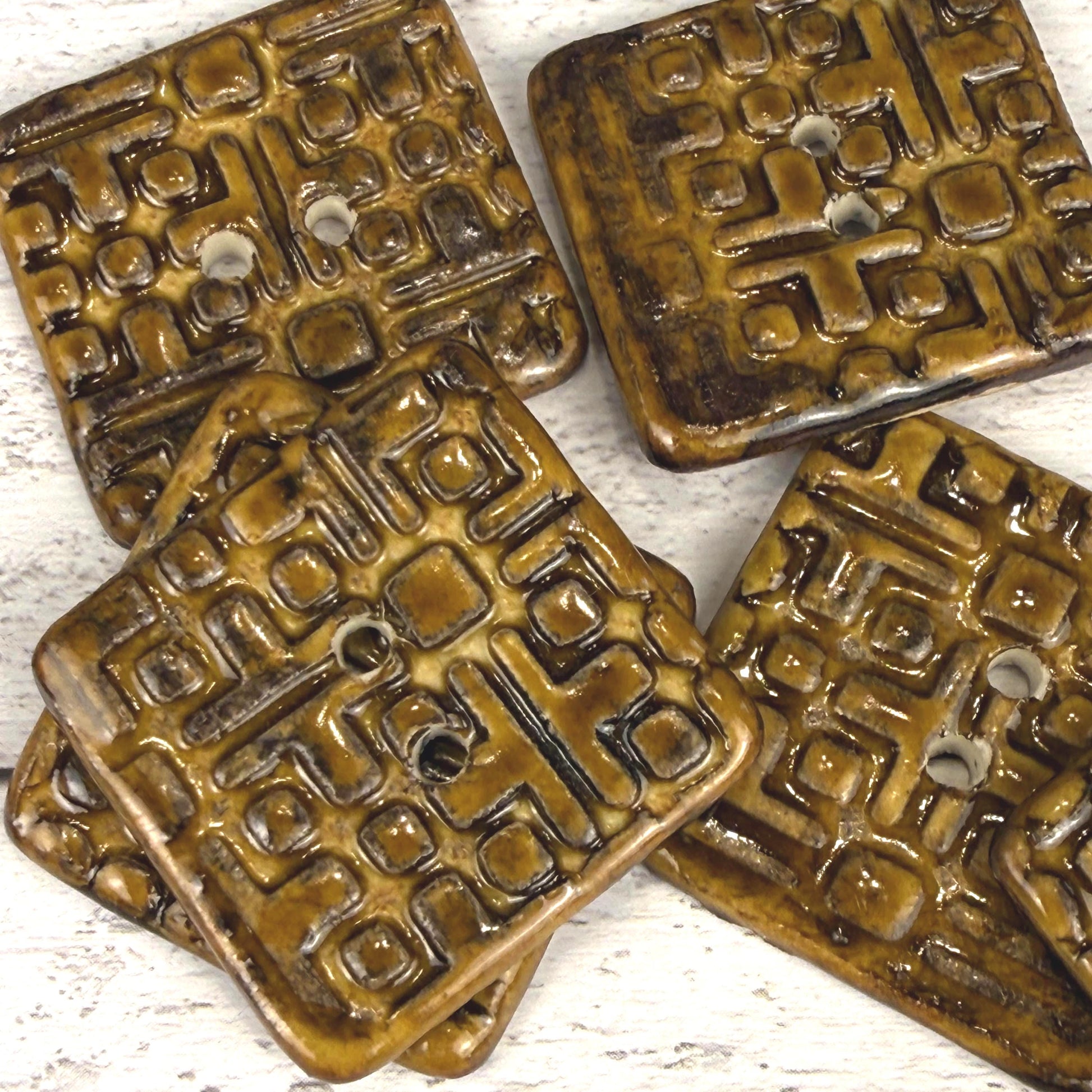 Golden Brown Graphic Texture Square 2 Hole Button