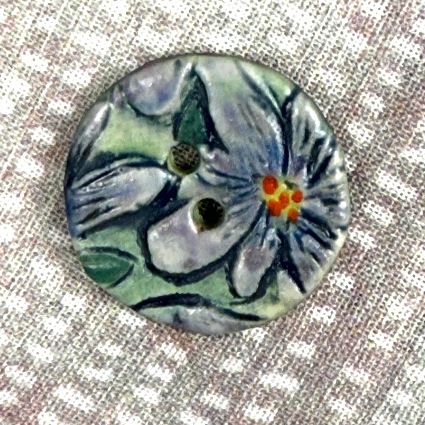 Small Purple Flowers on Green Round Buttons