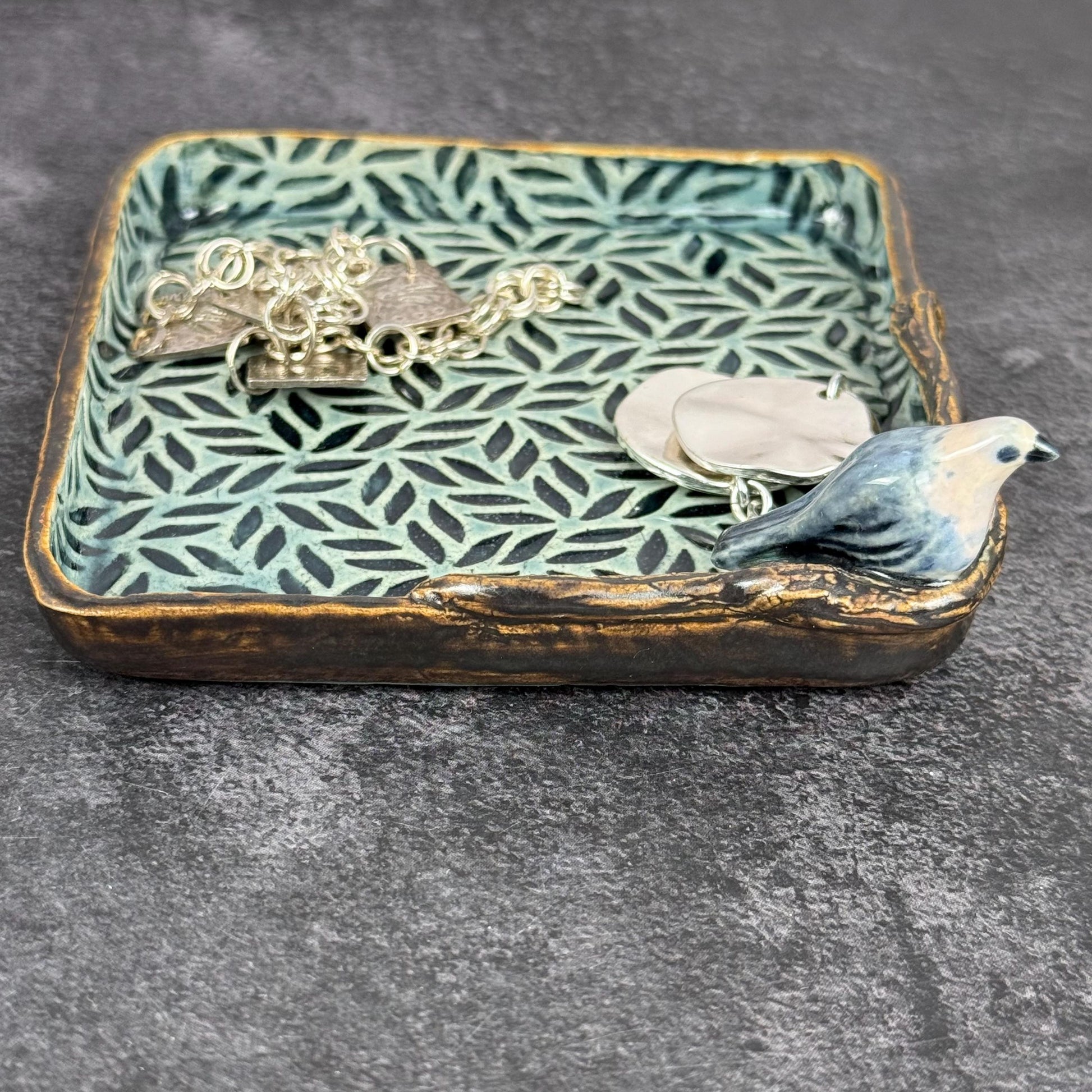 Leaves and Branches Trinket Dish with Small Bird